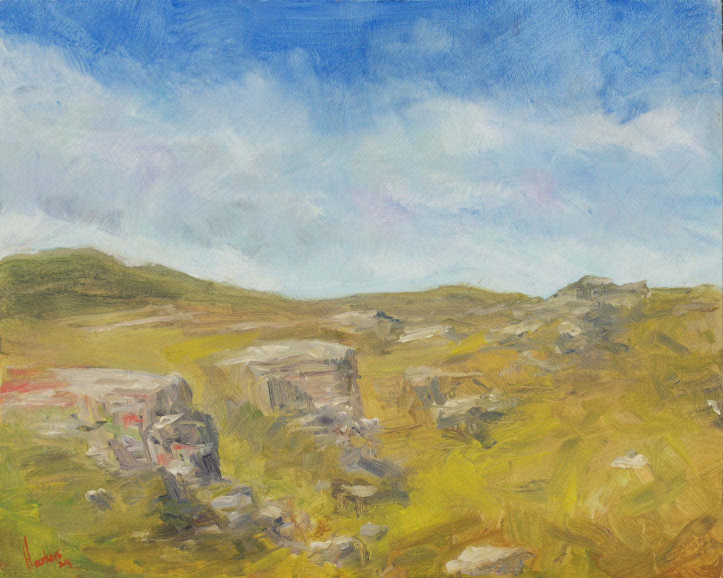 Rocky outcrop Widdop, Yorkshire. Original plein air oil painting landscape one of a kind handmade impressionistic 10 x 8 " artwork