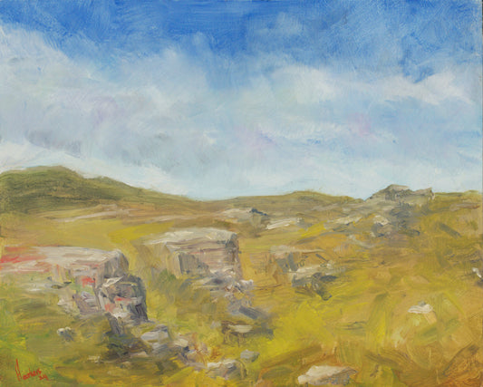 Rocky outcrop Widdop, Yorkshire. Original plein air oil painting landscape one of a kind handmade impressionistic 10 x 8 " artwork